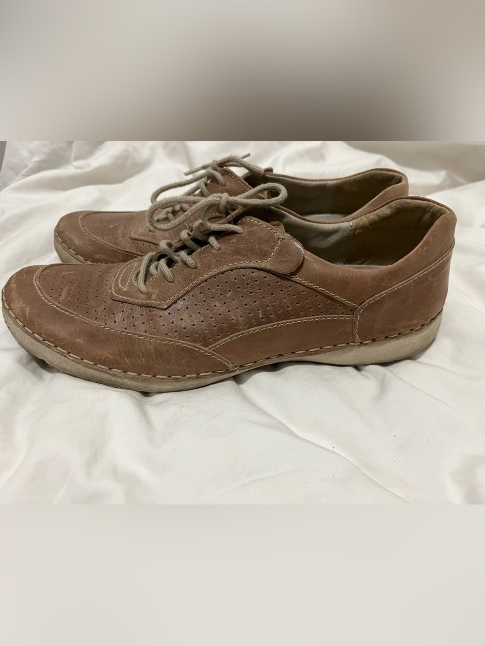 Josef Seibel Brown Leather Perforated Lace-Up Sneakers